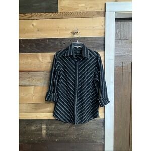 Vintage Liz Claiborne Cotton Striped Button Up Long Sleeve Shirt Top M